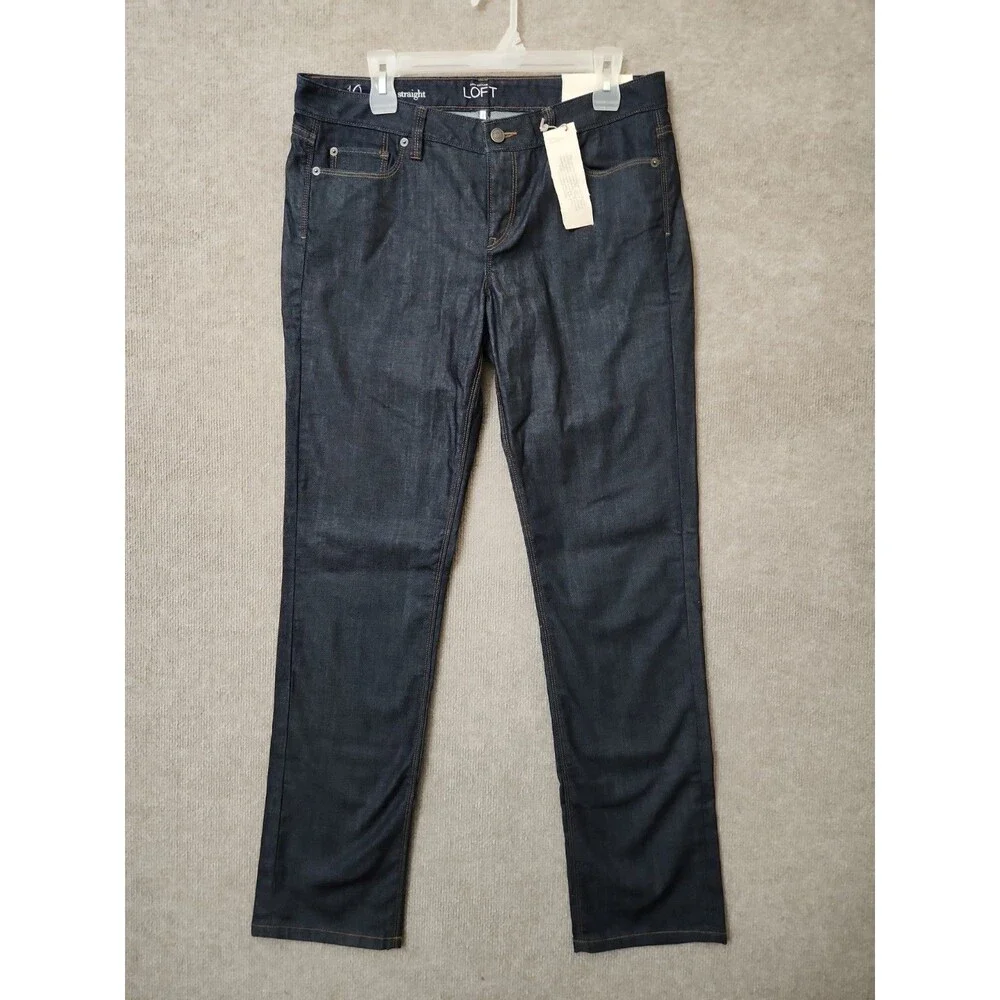 Ann Taylor LOFT Modern Straight Jeans Womens 30 10 Blue Dark Wash Stretch NEW